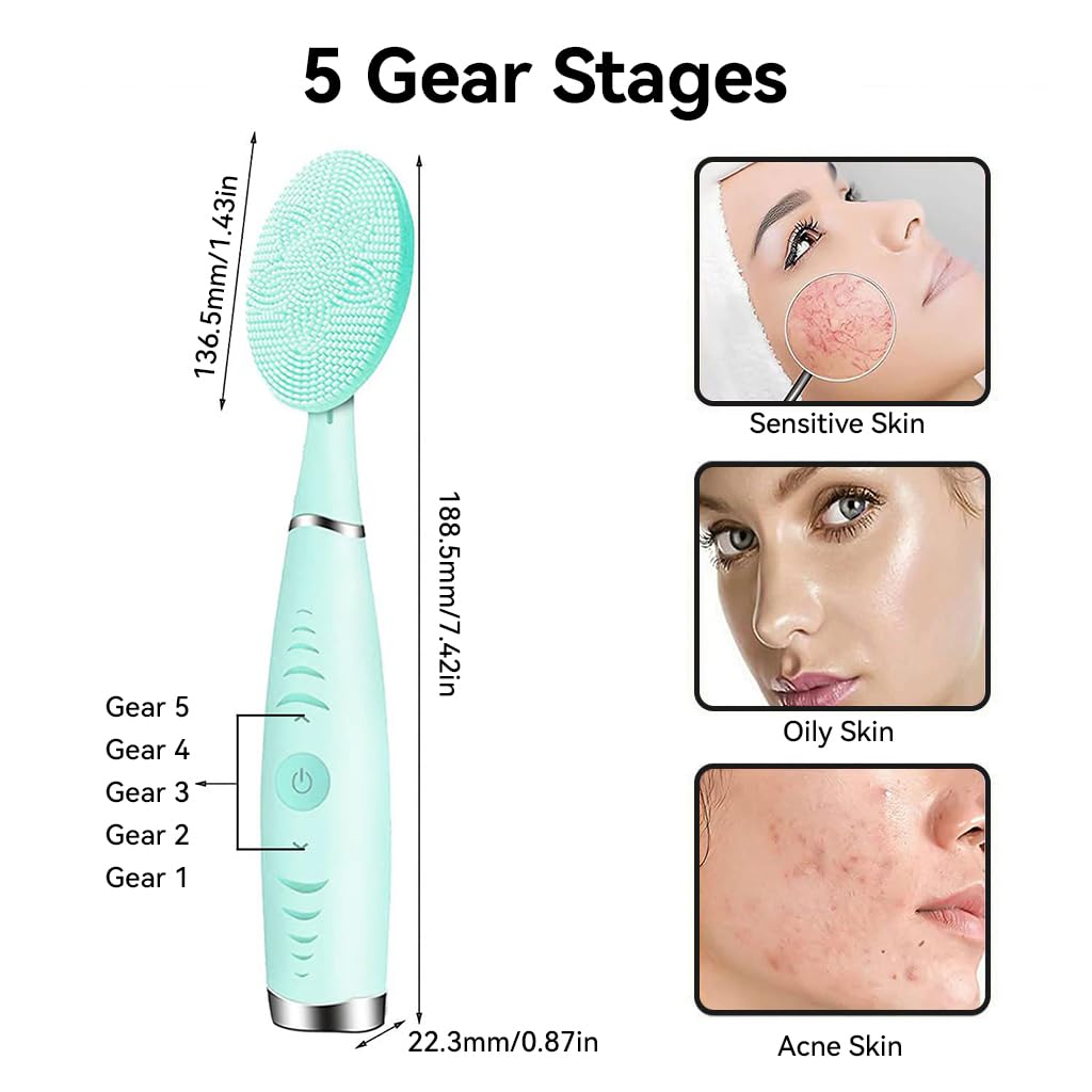 HANNEA Electric Sonic Facial Cleansing Brush Pore Cleaning Silicone Brush with 5 Adjustable Speeds Exfoliating Deep Cleaning IPX6 Electric Wash Face Cleanser Brush HANNEA Electric Sonic Facial Cleansing Brush Pore Cleaning Silicone Brush with 5 Adjustable Speeds Exfoliating Deep Cleaning IPX6 Electric Wash Face Cleanser Brush